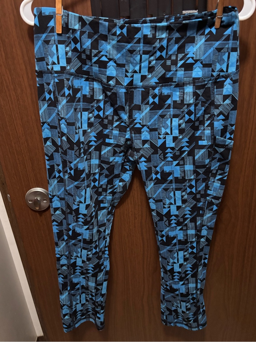 Crane Blue Geometric Print Active Leggings Size Medium